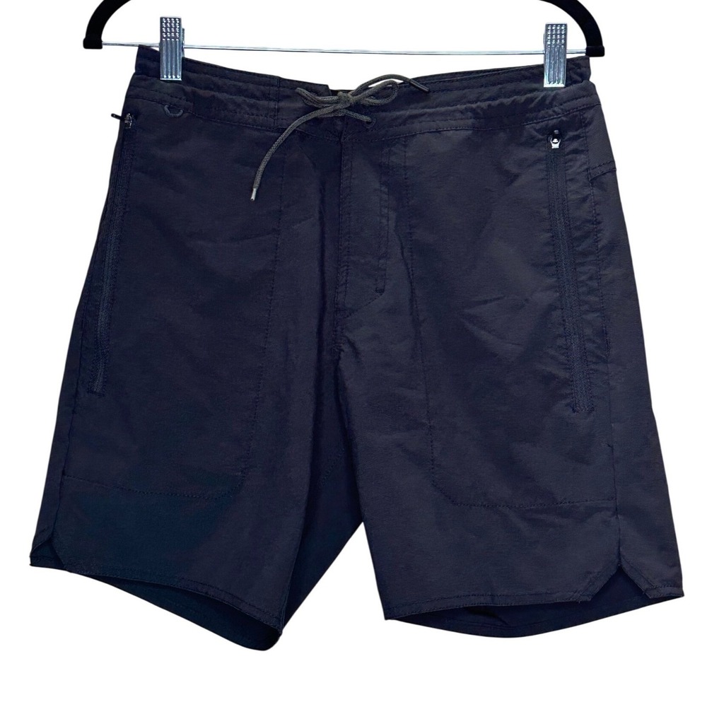 Roark Revival Men's Board Shorts Black Zipper Pockets Drawstring Size 30 outdoor